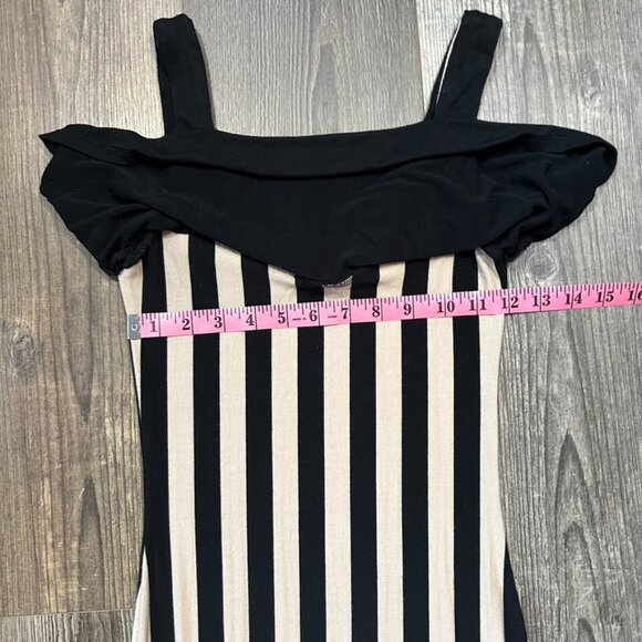 Lola Womens Maxi Tank Dress Size Small Black Beige Striped Coastal Bodycon - Picture 3 of 6